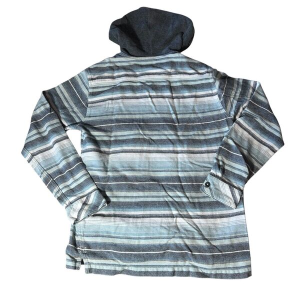 Billabong Hooded Flannel Shirt Mens Medium Blue Long Sleeve Button Striped Baja - Picture 7 of 9